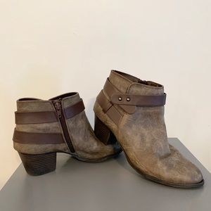 Tan Ankle Boots with Brown Buckle Design